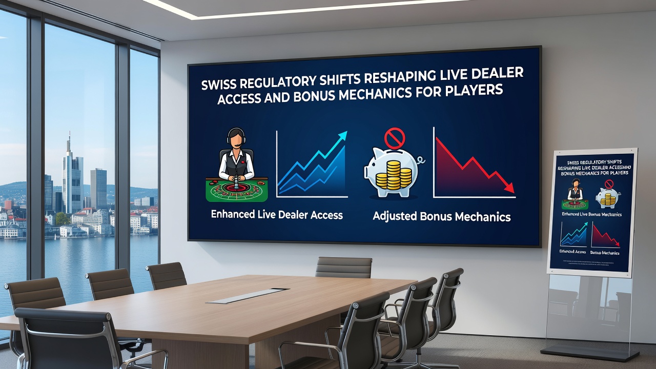 Player interface showing updated bonus terms and live dealer table options on a regulated Swiss online casino platform